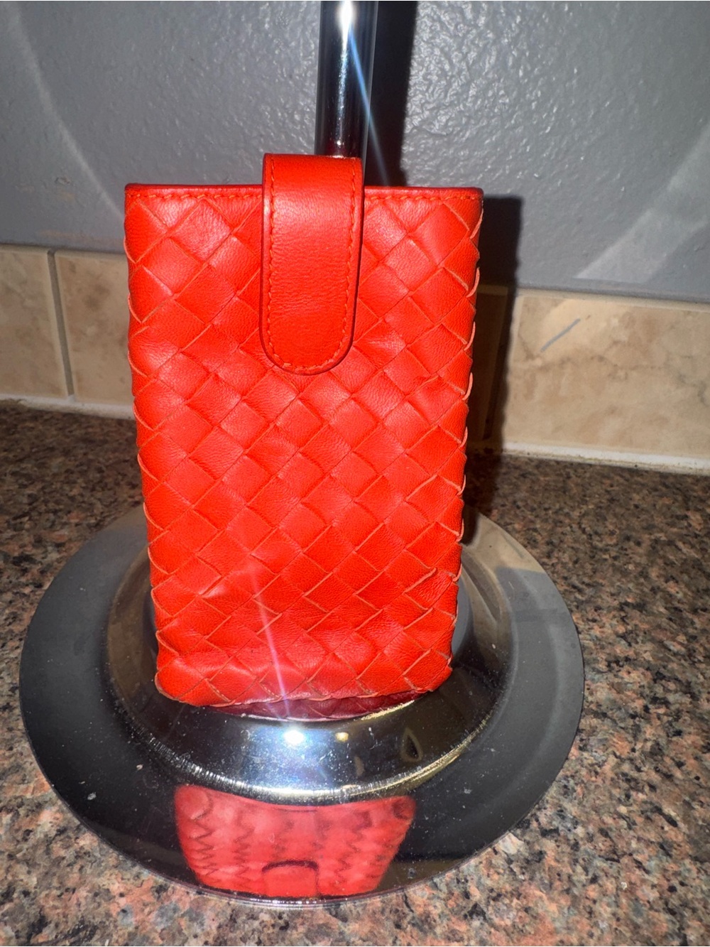 Bottega Veneta Red Intrecciato Leather Phone Sleeve EUC